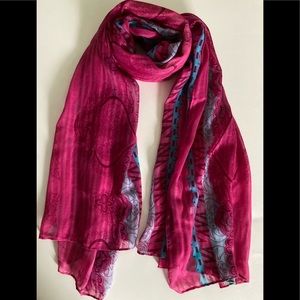 🛍 Vibrant Butterfly Print Long Scarf, Cerise Pink/Multicolored